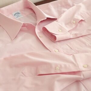 Brooks Brothers 346 Dress Shirt 17-4/5 Slim Fit Pink Non-Iron Stretch Cotton